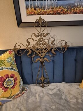 Ornate Metal Wall Cross - Gold Decorative Home Accent